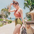 thumbnail image 4 of Women Sexy Bikini Set Solid Color Simple High Waist Halter Cross Strap Bandage Split Bikini Set Swimsuit, 4 of 11
