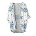 thumbnail image 4 of Kimono Cardigans for Women Blue,Kimono Cardigans for Women Summer Short Chiffon Floral Sun Cover Up Top Lightweight Boho Shawl Beach Open Front, 4 of 4