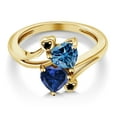 thumbnail image 3 of Gem Stone King 18K Yellow Gold Plated Silver Persian Blue Moissanite Blue Created Sapphire and Black Diamond Ring for Women (1.63 Cttw, Heart Shape 6MM, Gemstone Birthstone, Size 9), 3 of 6