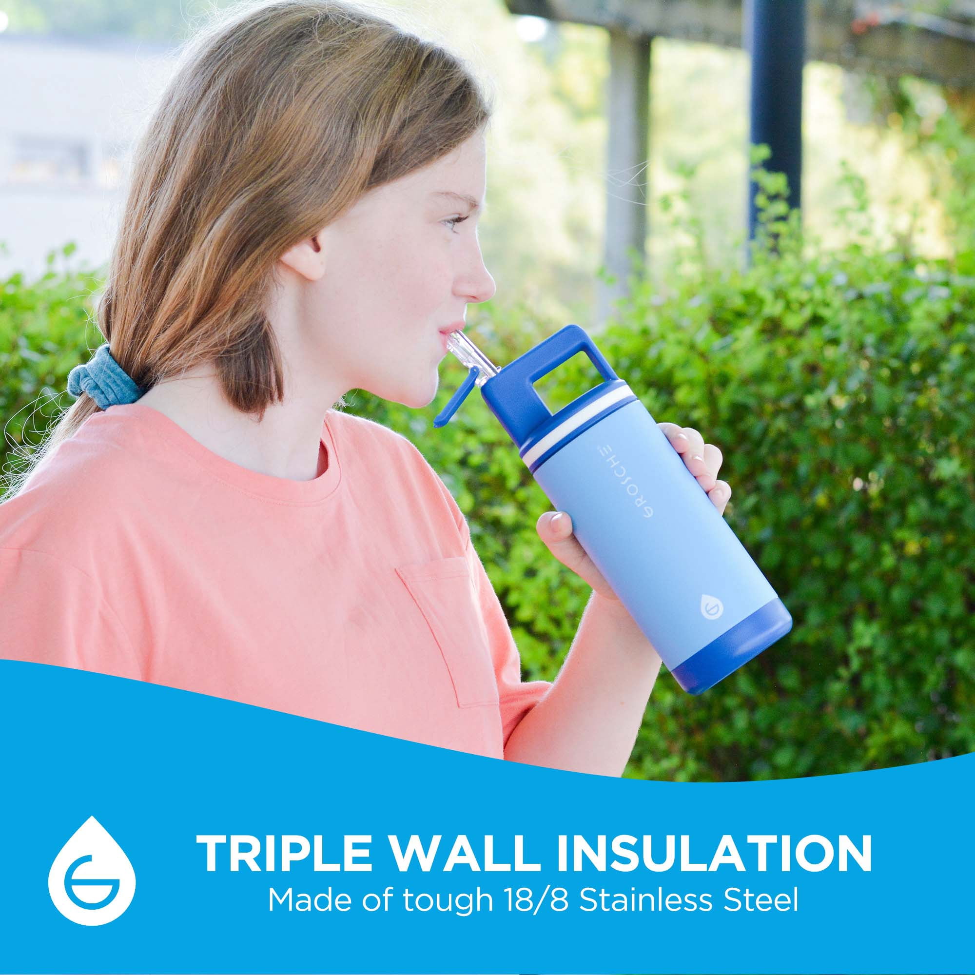 ALPINE Flip 'N Sip Kids Insulated Water Bottle With Straw - 16oz Kids Water Bottle - Scuba Blue