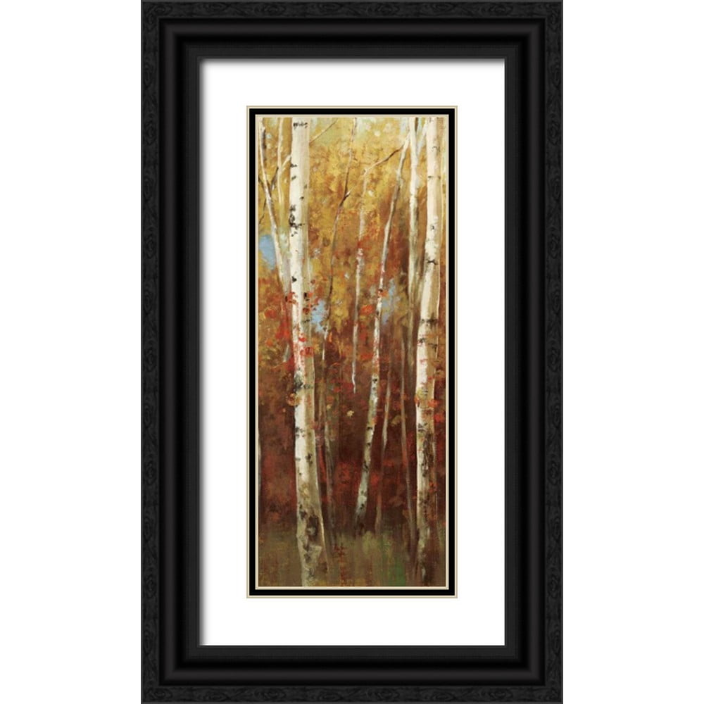 K Ella 15x32 Black Ornate Wood Framed with Double Matting Museum Art Print Titled - Birch Forest II