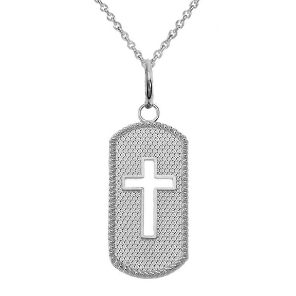 Sterling Silver Open Cross Dog Tag Pendant Necklace (22 Inches)