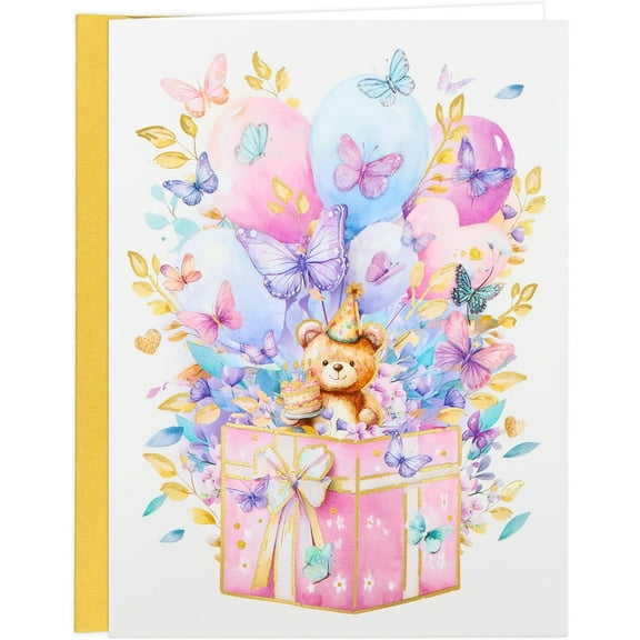 WaaHome Daughter Birthday Cards - Happy Birthday Card with 3D Butterfly & Gold Foil - Teddy Bear Design - So Proud of You Greeting Card for Daughter from Mom and Dad 4.5" x 6"
