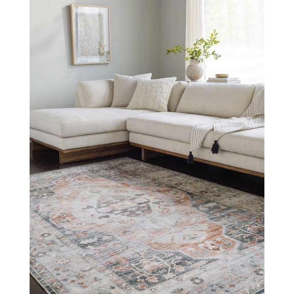 Hauteloom Jasna Living Room, Bedroom Machine Washable Area Rug - Traditional - Light Gray, Warm Gray, Sterling Gray - 18" Sample