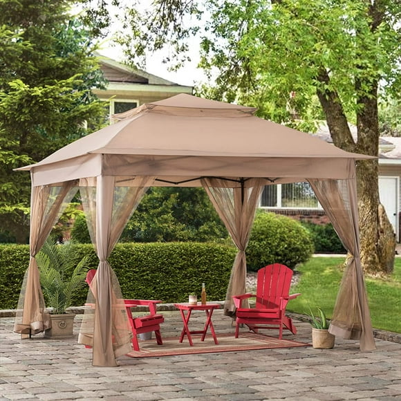 Sunjoy Outdoor Gazebo Patio 11 ft. x 11 ft. Pop Up Portable Steel Gazebo Khaki