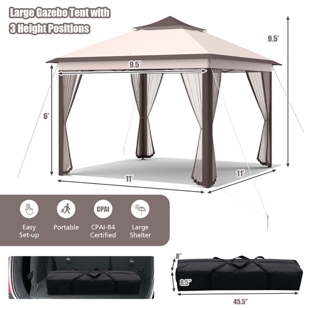 Aimee Lii 11 x 11 Feet 2-Tier Pop-Up Gazebo Tent Portable Canopy Shelter Carry Bag Mesh, Backyard Canopy Gazebo for Party Wedding, Beige Aimee Lii 11 x 11 Feet 2-Tier Pop-Up Gazebo Tent Portable Canopy Shelter Carry Bag Mesh, Backyard Canopy Gazebo for Party Wedding, Beige