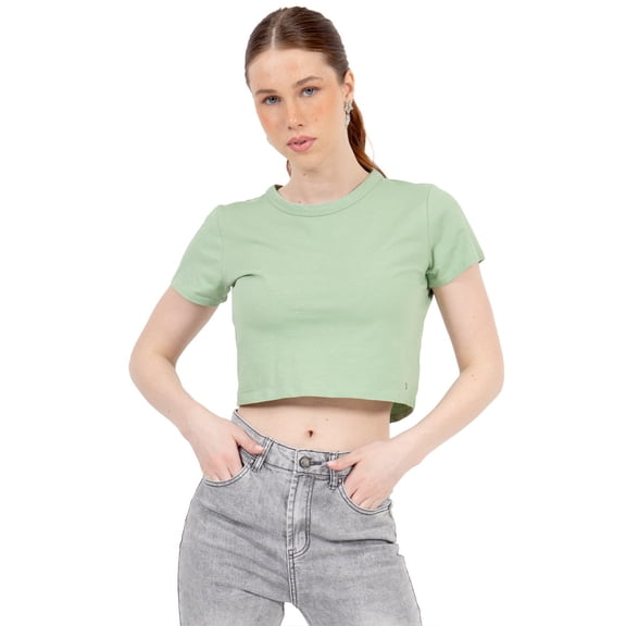 Playera Crop Básica Manga Corta Para Mujer Quarry Color Verde Claro/Agua