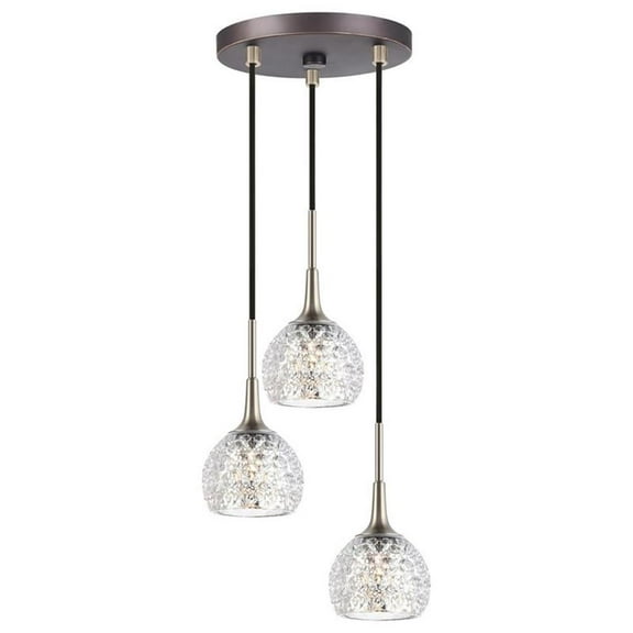 Woodbridge Lighting Bristol 3-Light Glass Pendant in Nickel/Bronze/Mercury