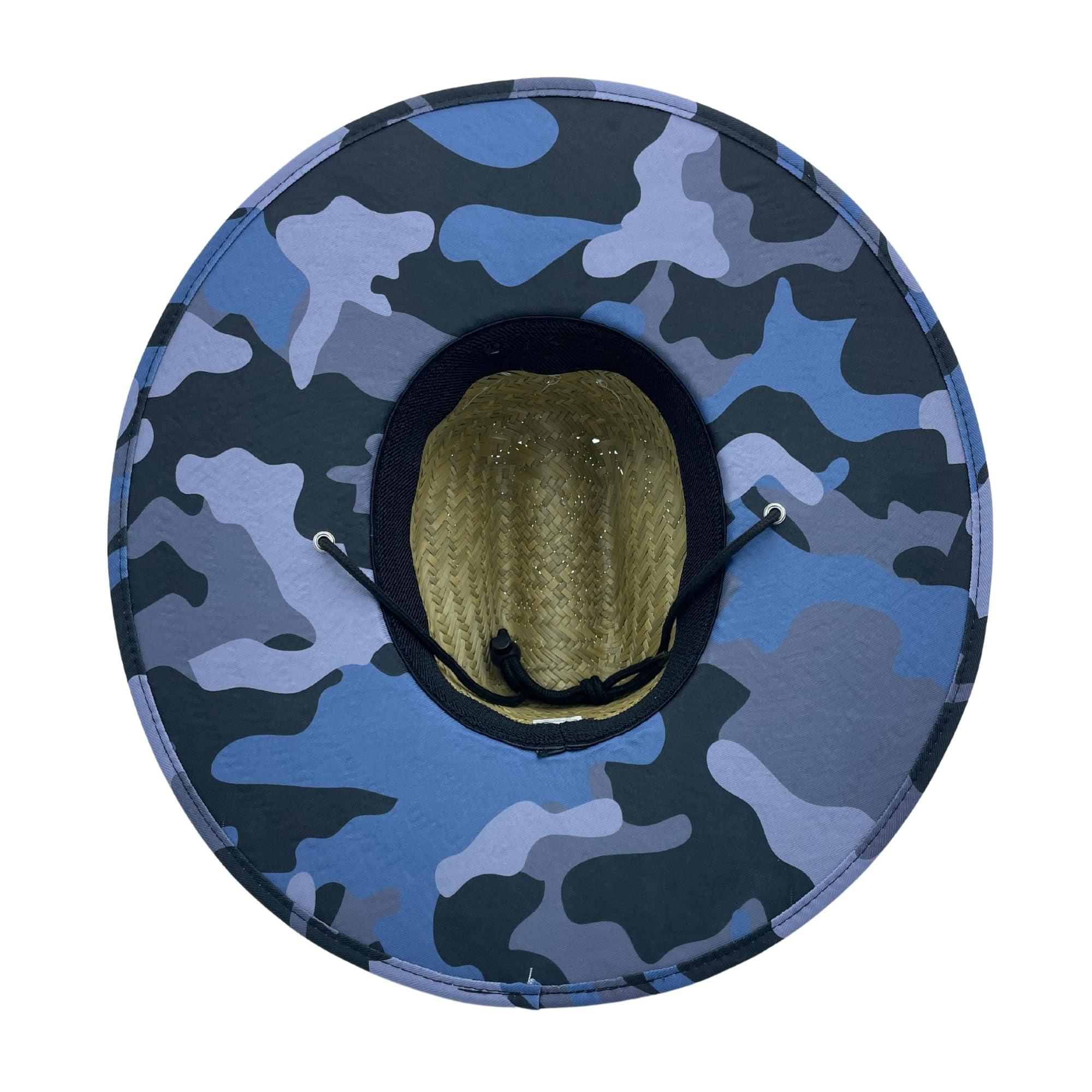 Straw Beach Hat - UPF 50+ Cotton Patriotic Under Brim Lifeguard - Drawstring Fit - Large