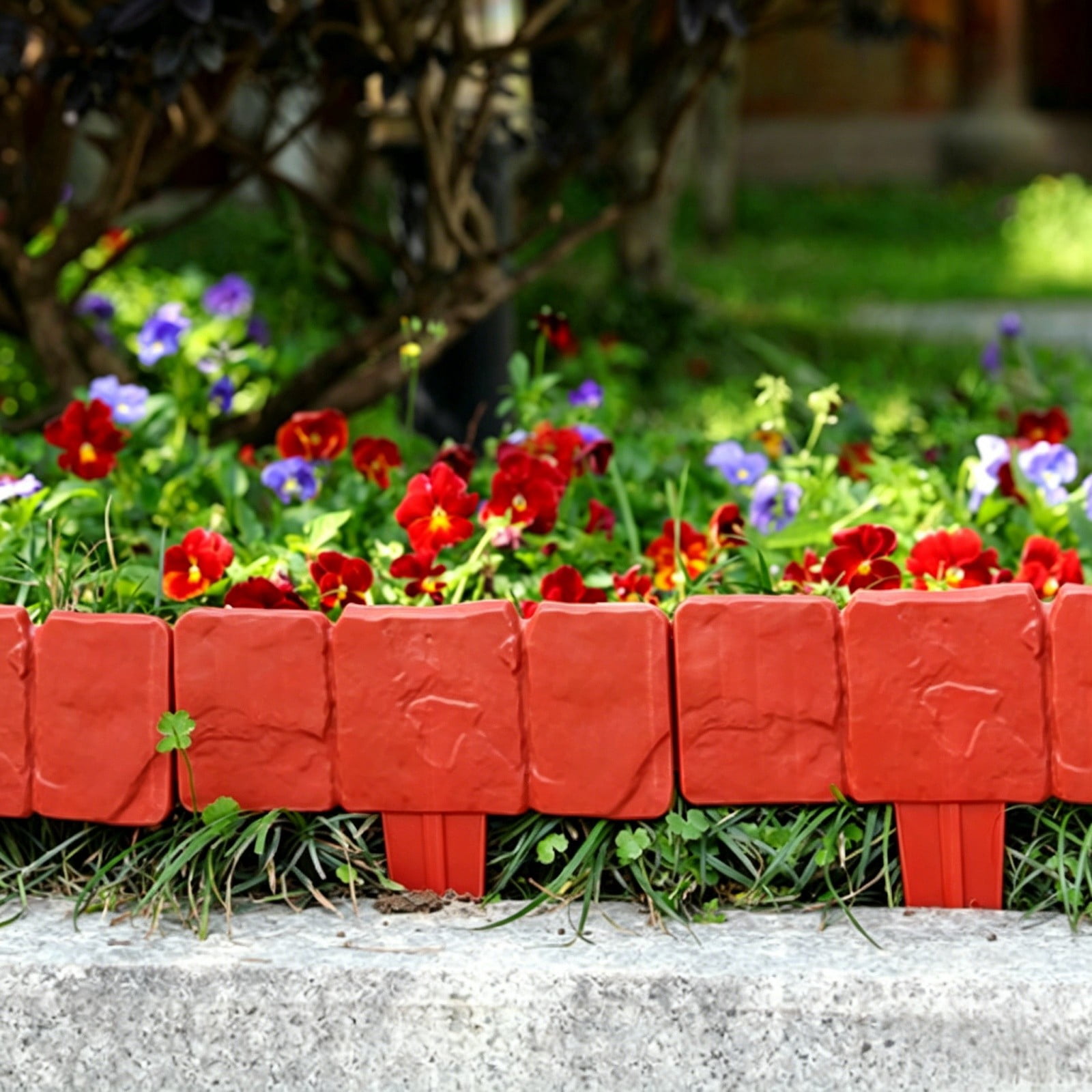 10Pcs Garden Edging Border, Imitation Stone Fence Panels, Decorative Flower Bed Edging Barrier for Landscaping, Lawn Border with Ground Spikes for Patio Backyard