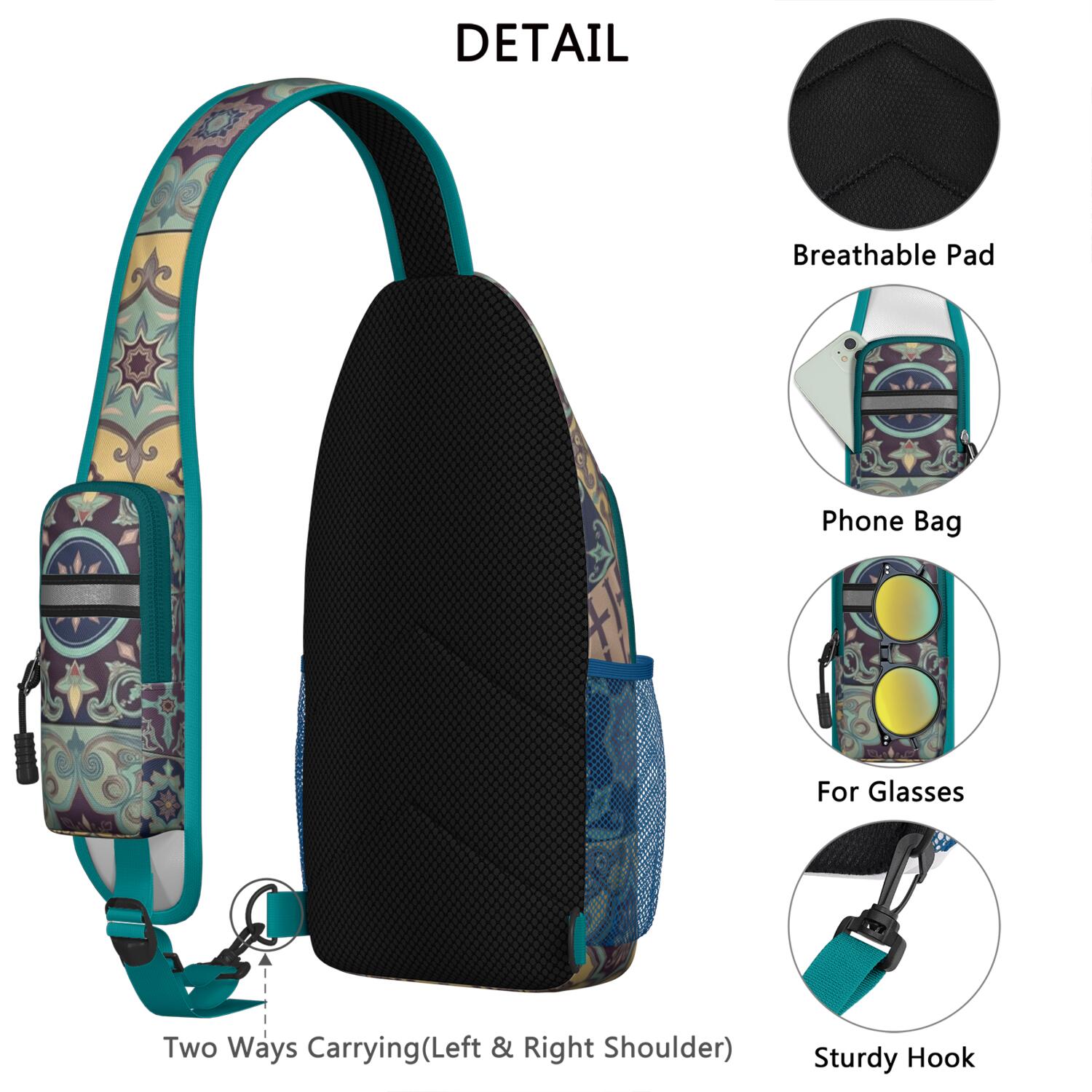 Crossbody Sling Bag Hiking Casual Sport Daypack Bohemian Tribal Travel Backpack Backpack Purse for Women Men