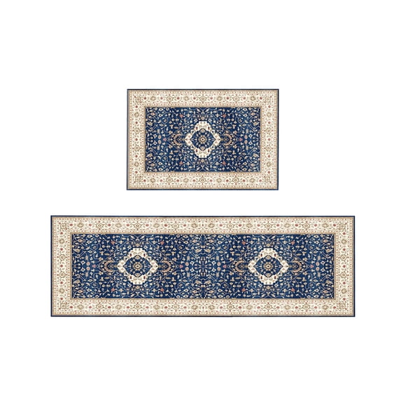 W-033 D 2 Piece Ethnic Kitchen Rug Set Non Slip Absorbent Bathroom Mat Machine Washable Defend Fatigue Floor Mat For Sink Stove Door Mat 500G