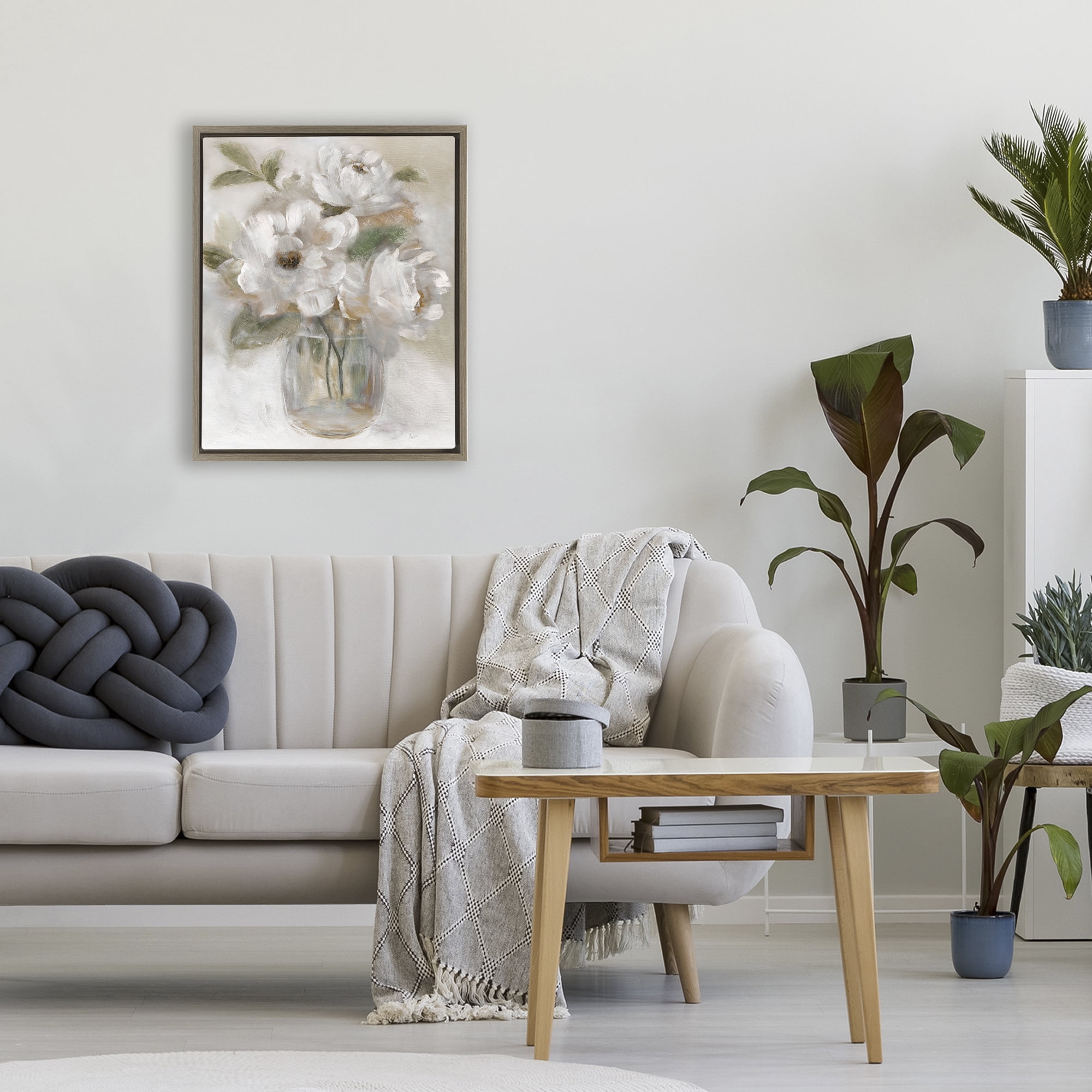 Stupell Industries Brushed Neutrals Bouquet Brown Framed Floater Canvas Wall Art, design by Nan