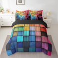 thumbnail image 2 of Feelyou Pixelate Miner Teens Bedding Comforter Set 7pcs, Colorful Square Abstract Queen Bedding Sets, Modern Fashion Art Reversible Queen Sheet Sets, Breathable Home Decor, 2 of 8