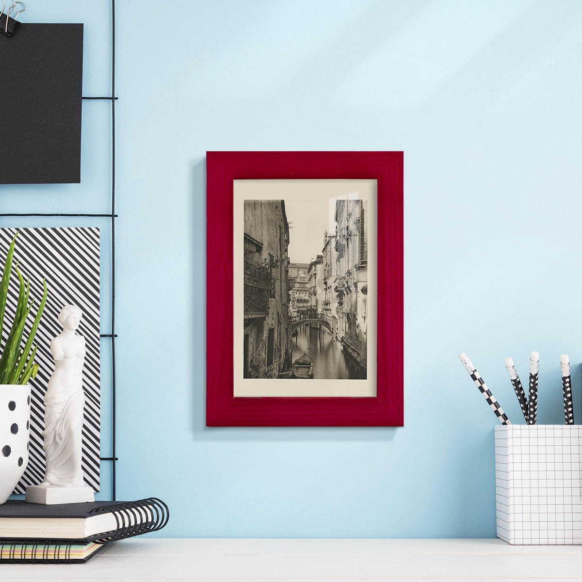 Vintage Views of Venice IV - Framed Print w/glass - Cherry Red