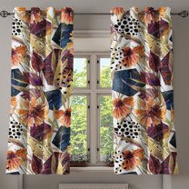 Ambesonne Floral Grommet Curtain, Wild Flowers Hexagon Forms, 50"x63", Plum Orange and Dark Blue