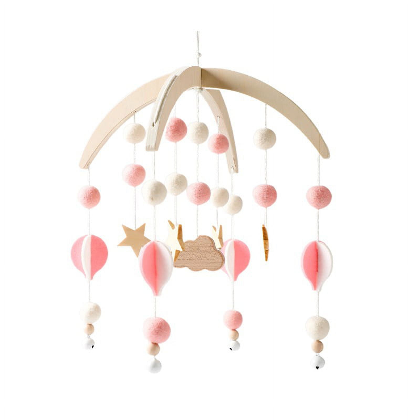 Wooden Star Baby Crib Mobile, Rotating Hanging Bed Bell Wind Chime for Newborn Sleep Soothing and Nursery Decoration, Natural Wood Baby Mobile in Pink, Blue, or Gray
