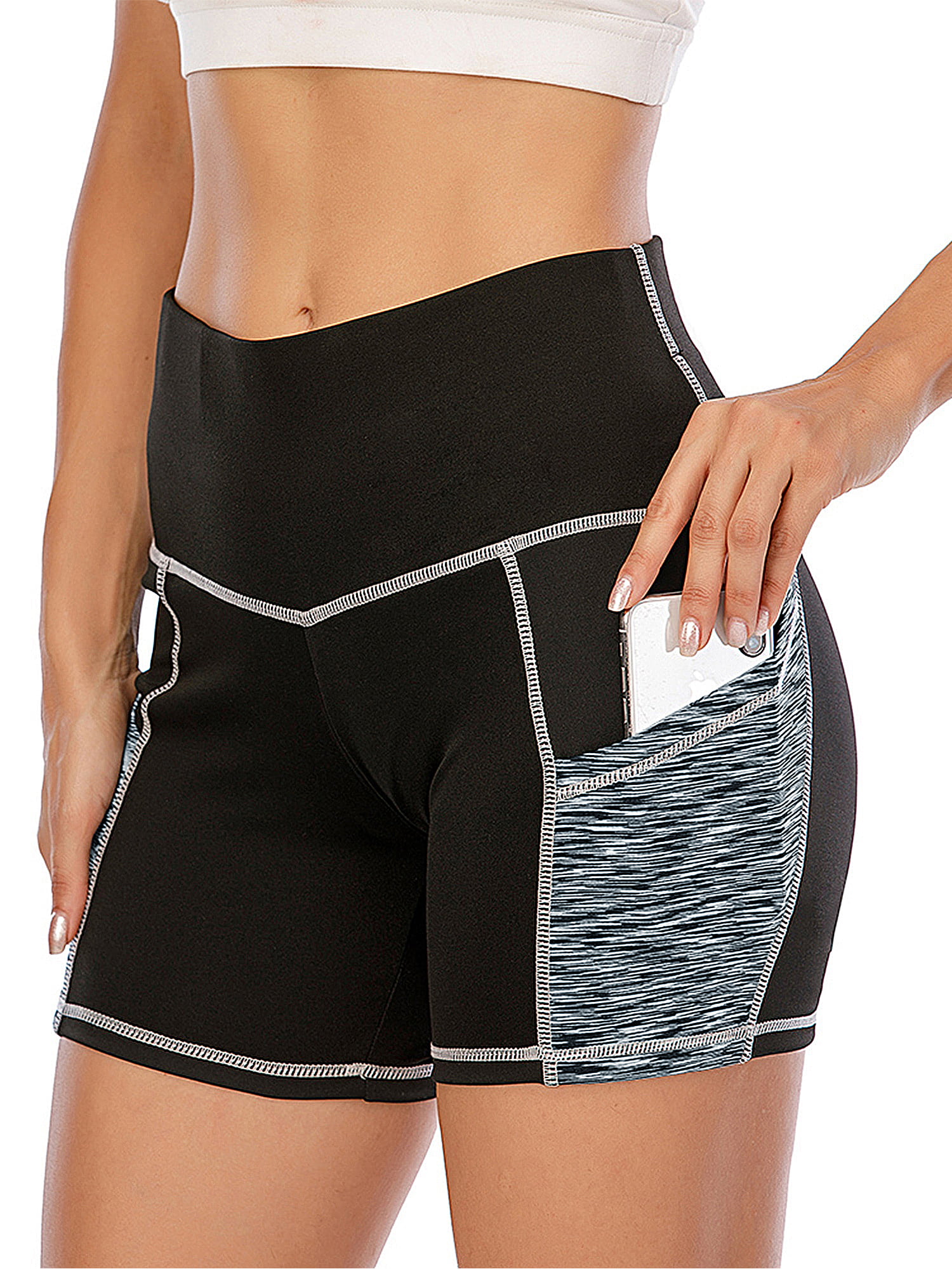 FAFAIR Women High Waist Yoga Shorts Tummy Control Running Shorts Pants with Side Pockets