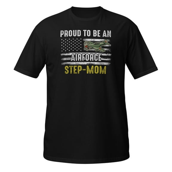 Proud Air Force Step-Mom Distressed American Flag T-Shirt Long Sleeve T-Shirt (Black, S)