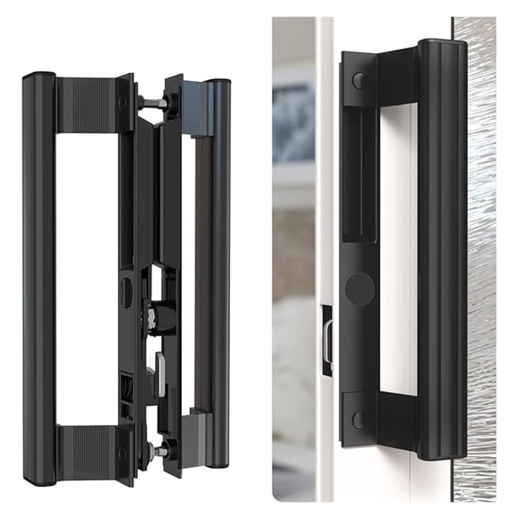 BNHHYYNB Sliding Glass Door Handle Set 6-5/8", Black - Patio Door Replacement Handles with Interior/Exterior Lock, Fits 1-1/8" Doors, Reversible Design, Enhanced Security