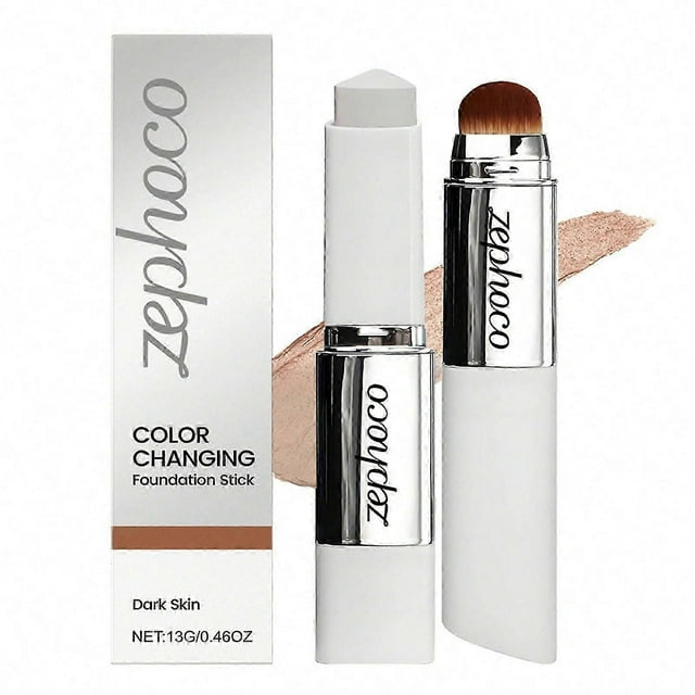 Cover Cream Stick - Color-Changing Foundation Stick with Brush- Medium to Full Coverage Dewy Finish Base Makeup - Dual-Ended with Detachable