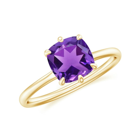 1.30 CT Cushion Shaped 6-Prong Set Solitaire Amethyst Engagement Ring in Sterling Silver/ Yellow Gold Plated Promise Wedding Band Ring February Birthstone Jewelry, Ring Size 5