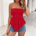 thumbnail image 5 of Mifsaly Strapless Tops for Women Smocked Bandeau Tube Top Flare Flowy Peplum Hem Sleeveless Summer Beach Cami Shirts Red,M, 5 of 7