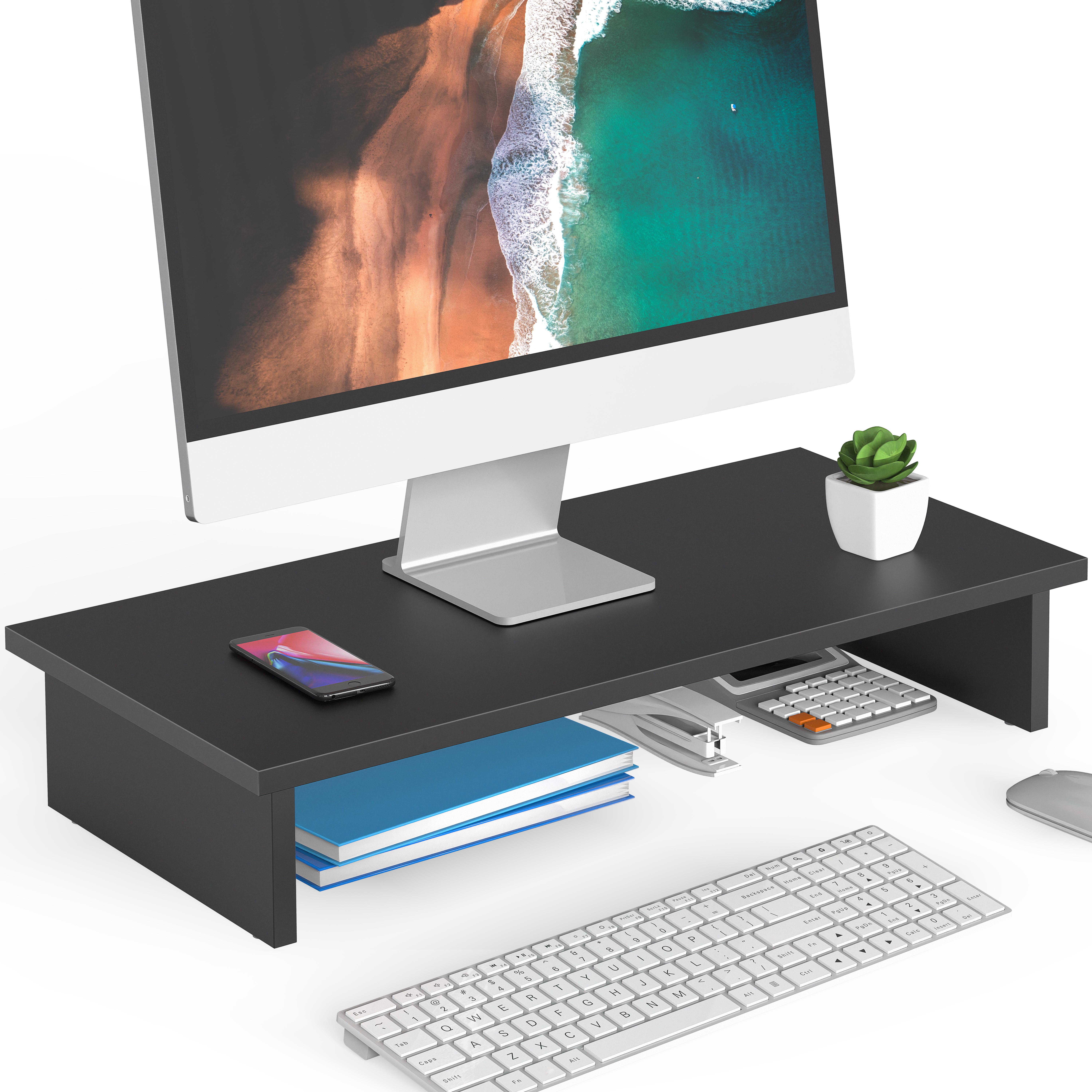Monitor Riser Black Glass Shelf Desktop Desk Stand for TV Multimedia Notebook 