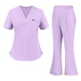 thumbnail image 2 of Scrubs For Women Set Slim V Neck Short Sleeve Top & Flared Split Hem Pants Stretch Wrinkle Resistant Breathable Nursing Uniform Gray XL, 2 of 4