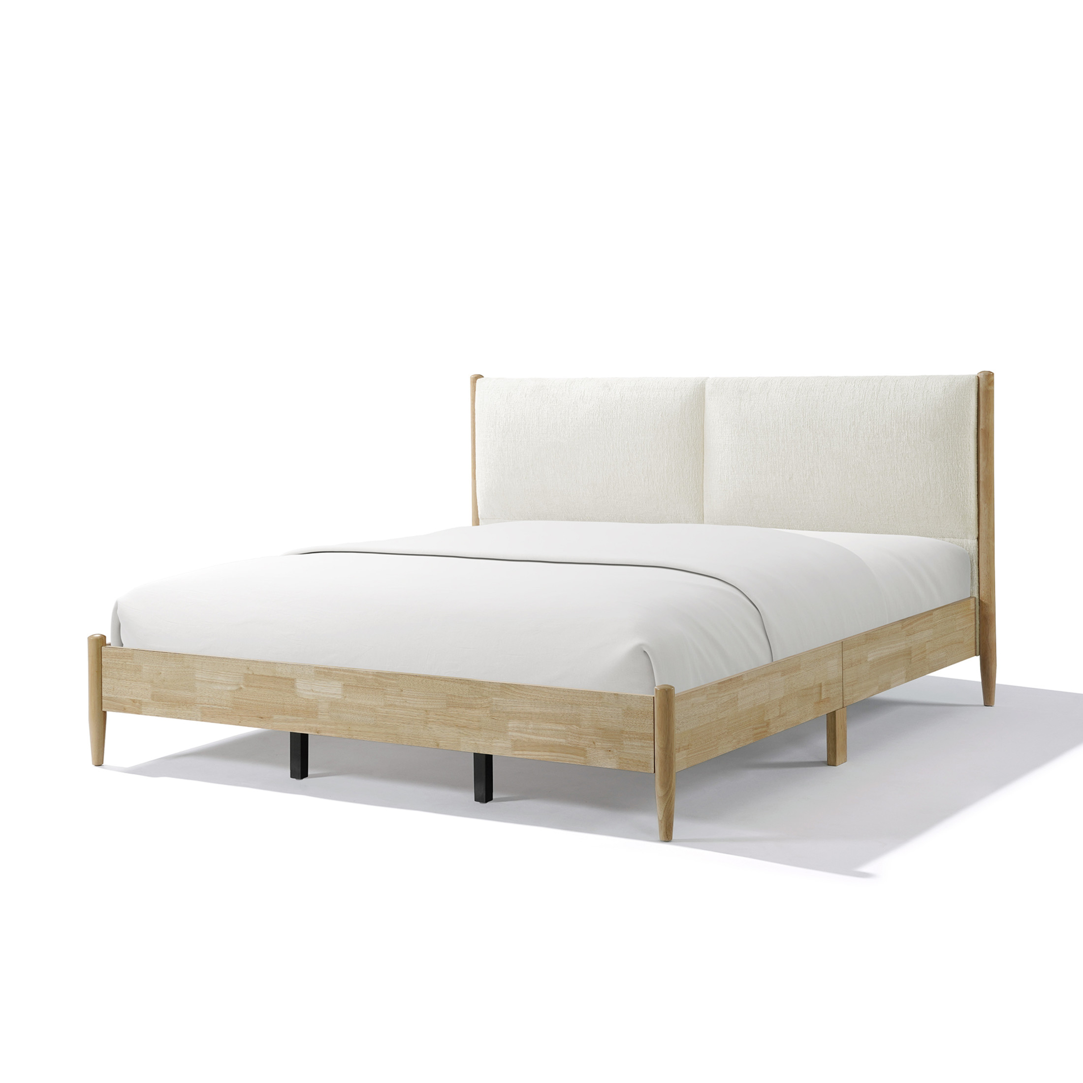 Christopher Knight Home Wood King Bed Frame with White Upholstered Headboard, No Box Spring, Natural