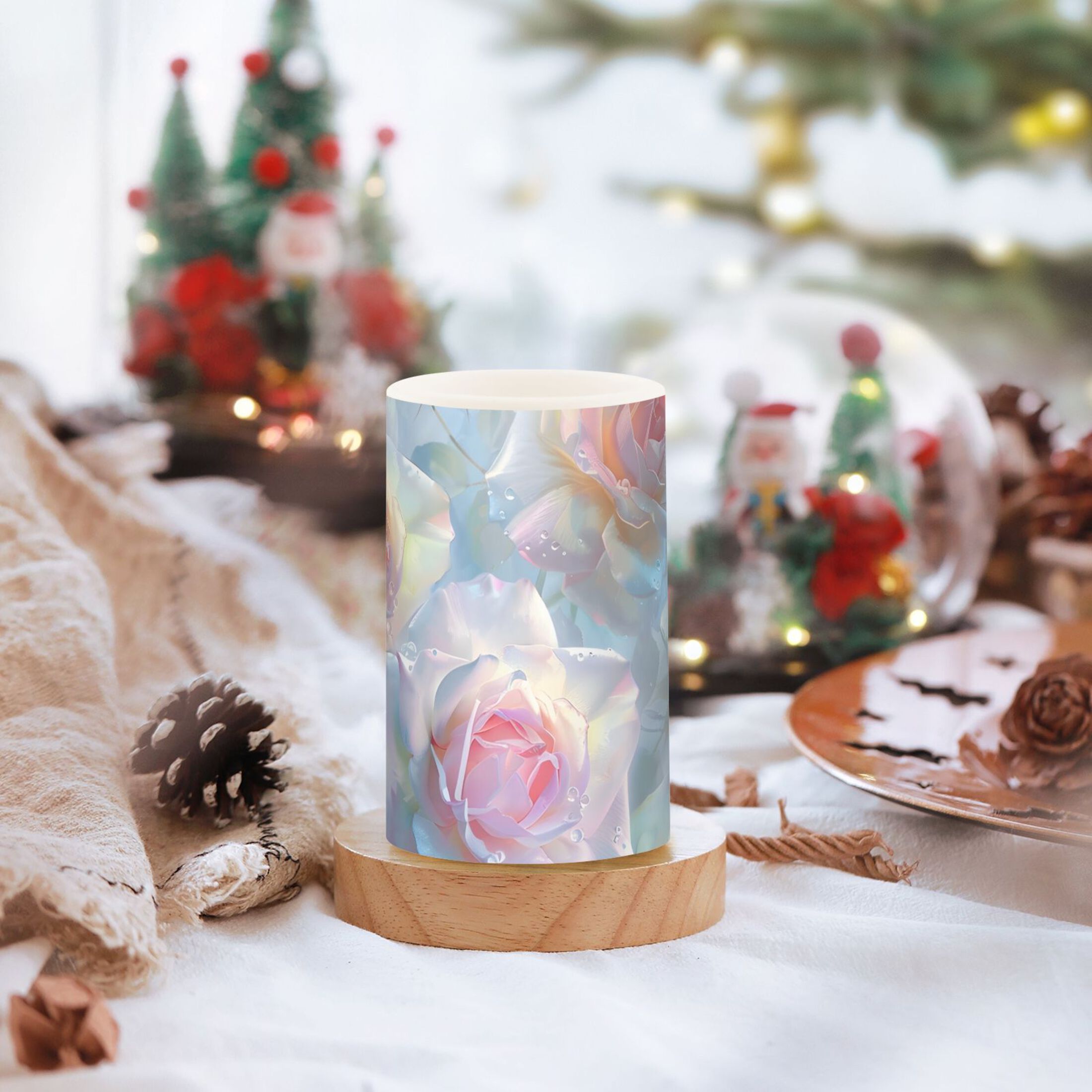 Roses Watercolor Flameless Candles&nbsp;LED Lights Battery Operated Candles with Remote and Timers Flicker Lights Votive Set of 2