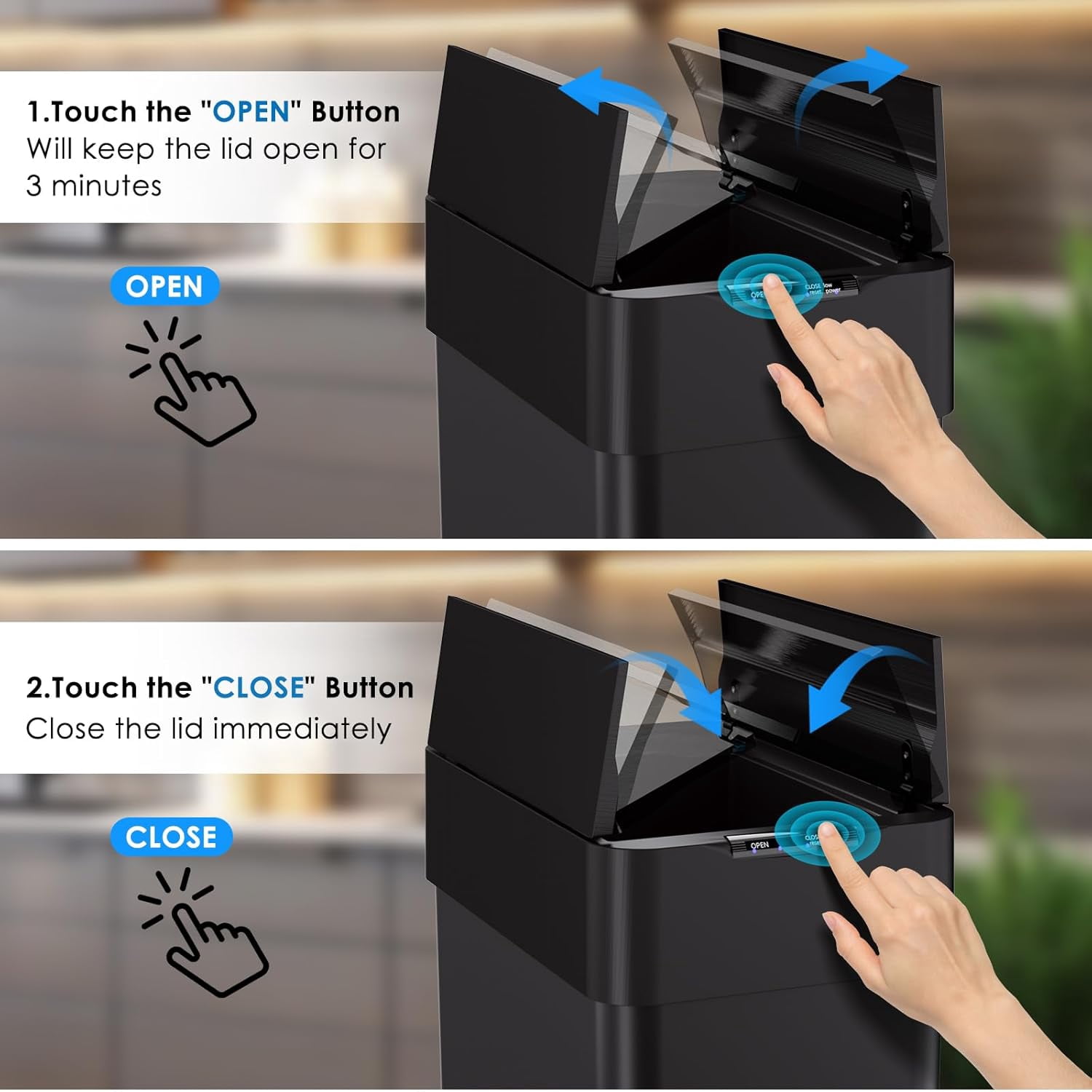 LAZY BUDDY 21 Gal Motion Sensor Trash Can 80L Stainless Steel Motion Sensor Garbage Bin, Touchless Brushed Wastebasket, W/Butterfly Black Smart Waste Bin