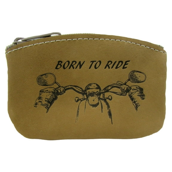 Engraved Born To Ride Leather Zippered Coin Pouch Change Purse USA Made