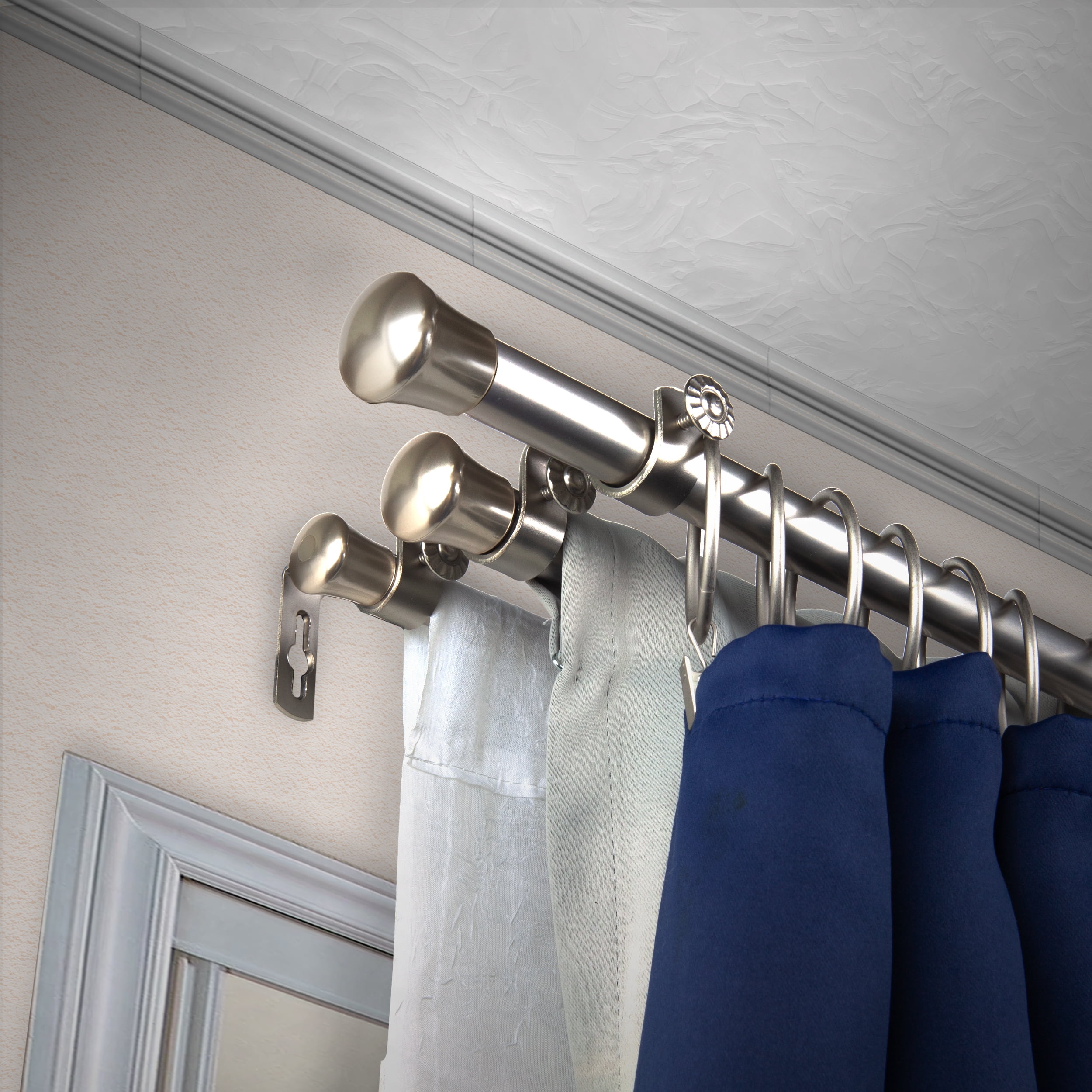 13/16" Dia Adjustable 66-120" Triple Curtain Rod - Satin Nickel