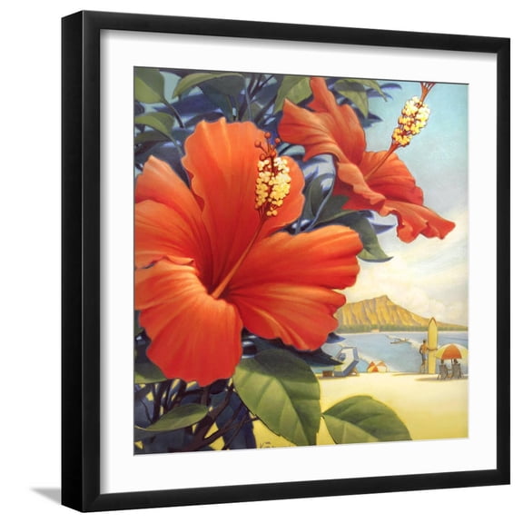 Art.com Hibiscus Beach Day Art Print by Kerne Erickson, Black Frame Wall Art, 21" x 21"