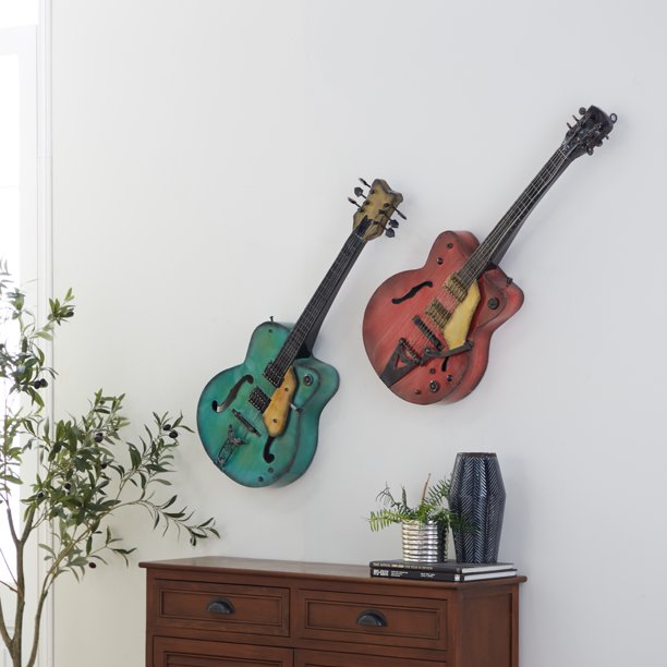 DecMode Multi Colored Metal Guitar Wall Decor (2 Count)