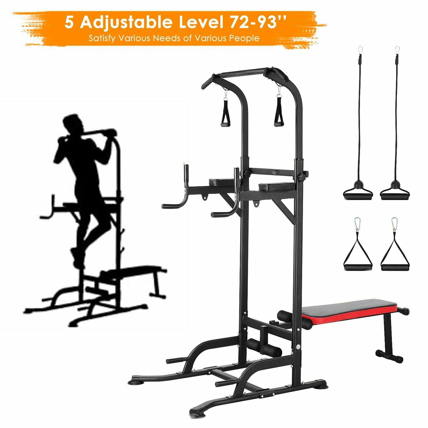 Multi-Function Power Tower W/ Bench Sit Up Workout Station Equipment Home Gym UK 