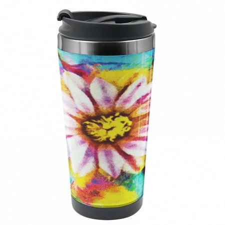 

Psychedelic Travel Mug Petal Floral Print Art Steel Thermal Cup 16 oz by Ambesonne