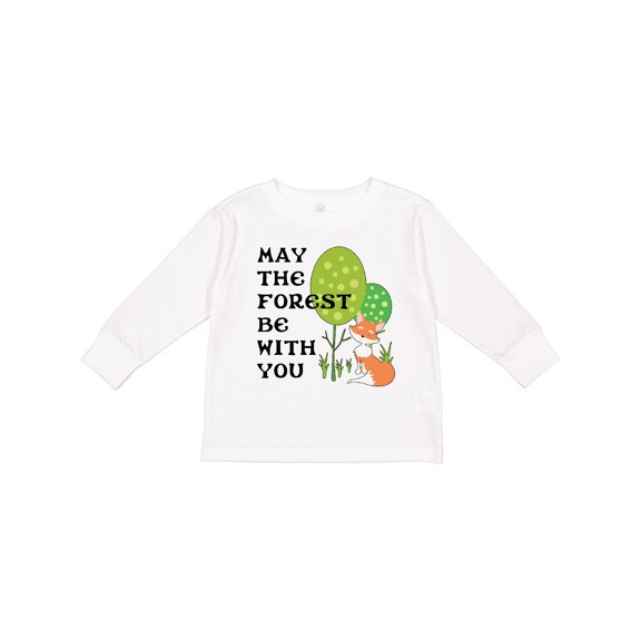 Inktastic May the Forest Be with You Cute Fox and Trees Boys or Girls Long Sleeve Toddler T-Shirt