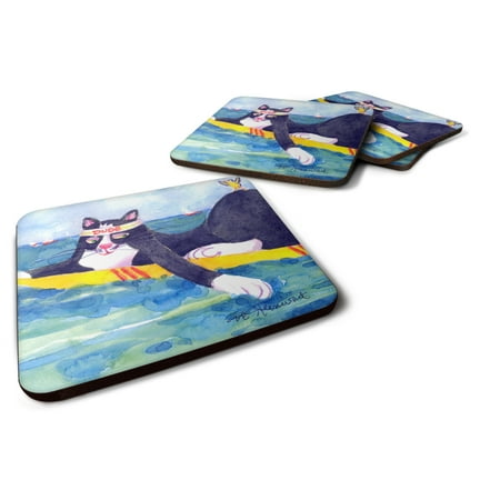 

Carolines Treasures 6051FC Black and white Cat Surfin Bird Foam Coaster Set of 4 3 1/2 x 3 1/2 multicolor