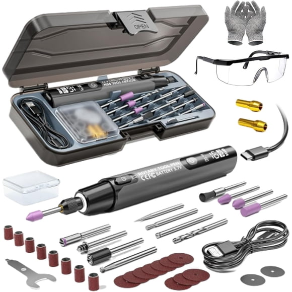 Mini Electric Rotary Tool Set with LED Light & Digital Display, 16,000 RPM Cordless Rotary Tool & 6 Adjustable Speed Rotary Tool, USB Charging for Sanding, Polishing, Drilling, Etching (Gray)