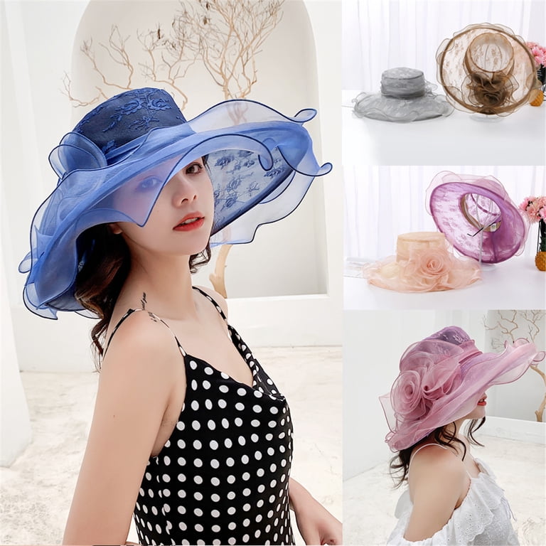 Womens Retro Wide Brim Kentucky Derby Lace Big Flower Mesh  display picture 1