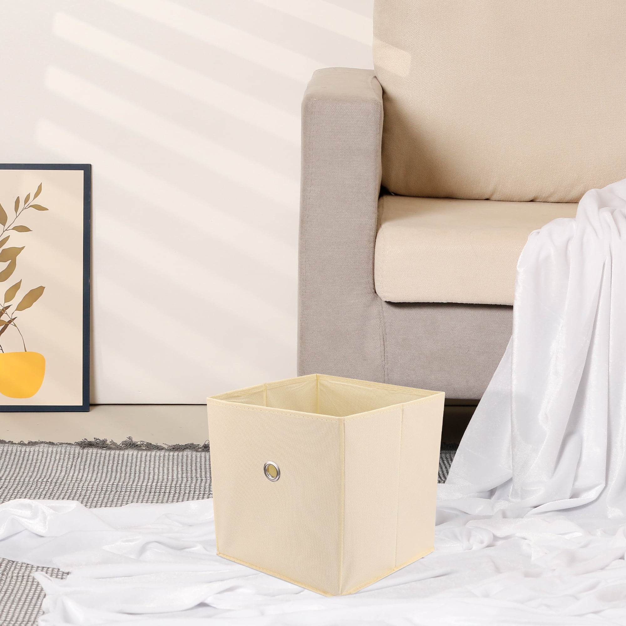 Unique Bargains Fabric Storage Bin for Shelves Closet Beige 11*11*11in