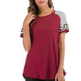 thumbnail image 7 of FUTATA Women's Short Sleeve T-Shirts Leopard Color Block Tunic Comfy Stripe Crewneck T Shirt Top Wine Red, 7 of 7