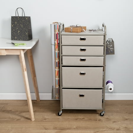 UPC: 0847539094038 | Honey-Can-Do 5-Tier Steel and Fabric Rolling Gift Wrap or Craft Storage Cart Gray/Silver