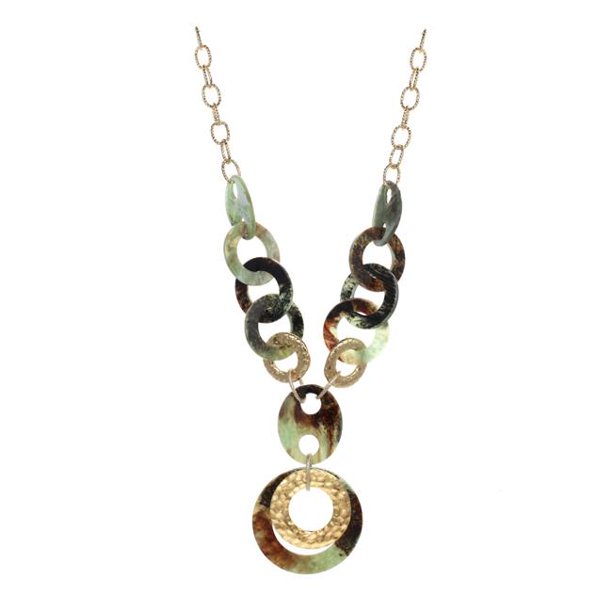 Chic Jewels JFSEA1022 16 in. with 2 in. Extender Acrylic Mother Earth  Necklace Earth Tone Olive Ring Drop Pendant for Women - Gold & Earth Tones  