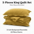 thumbnail image 2 of Ameha 3 Piece Quilt Set Chevron Embossed Bedspread Reversible Ultrasoft Microfiber Adult Bedding Ochre Color King, 2 of 9