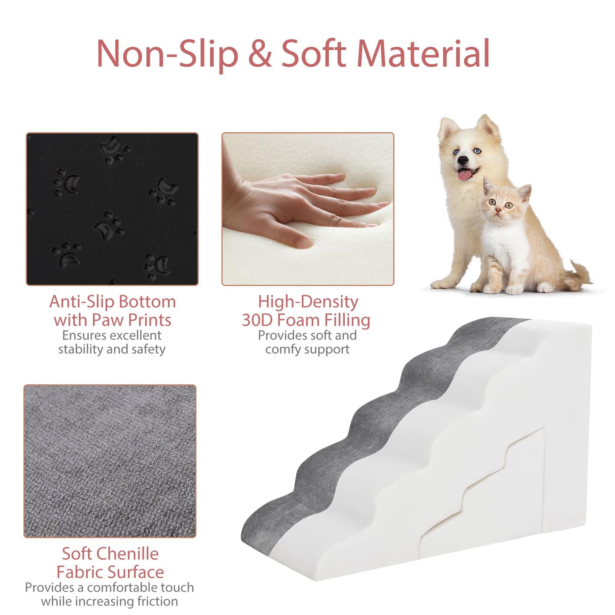 resenkos 33" Dog Stairs for Small Pets with High-Density Sponge and Silicone Paw Prints, 5-Step Dog Ramp for Beds and Couch, Gray