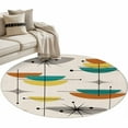 thumbnail image 2 of Boho Modern Round Rugs 4ft, Middle Century Teal Yellow Orange Geometric Non Slip Washable Rug Runner, Low Pile Indoor Floor Carpet Mat Bathroom Rugs for Living Room, Bedroom, Kids Room, 2 of 9