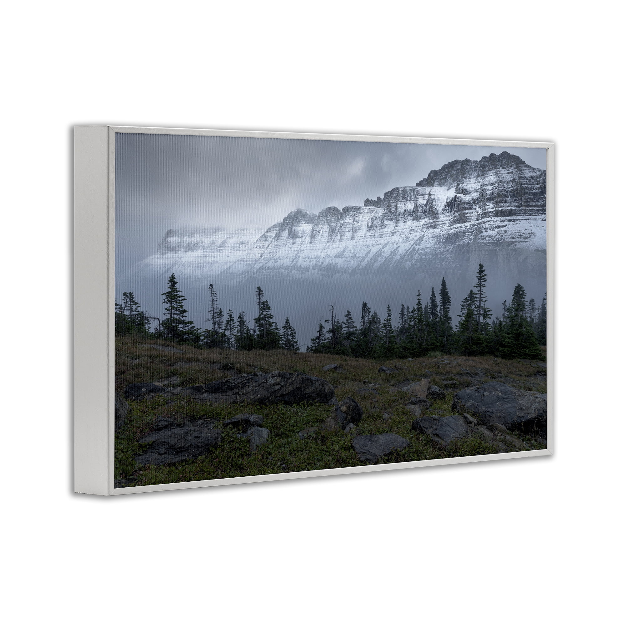Stupell Industries First Snow Mountains Landscape Photography White Framed Art Print Wall Art, 24 x 16